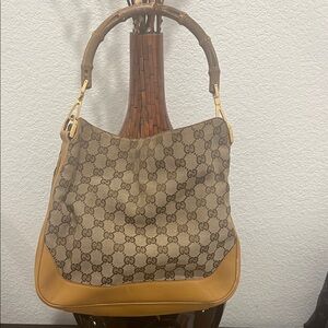 Gucci Tan and Brown Hobo Bag with Bamboo Handle.
